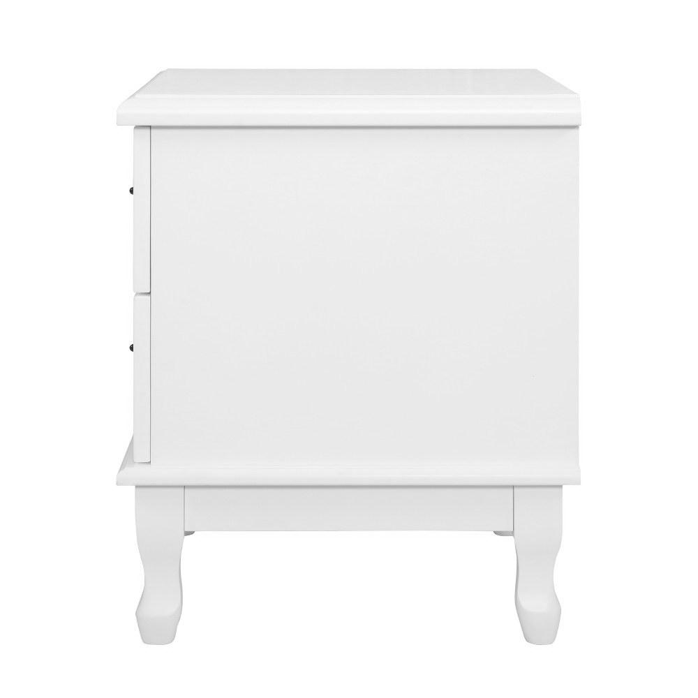 Artiss KUBI Bedside Table featuring two drawers, retro metal handles, and beautifully curved pine wood legs in a classic white finish.